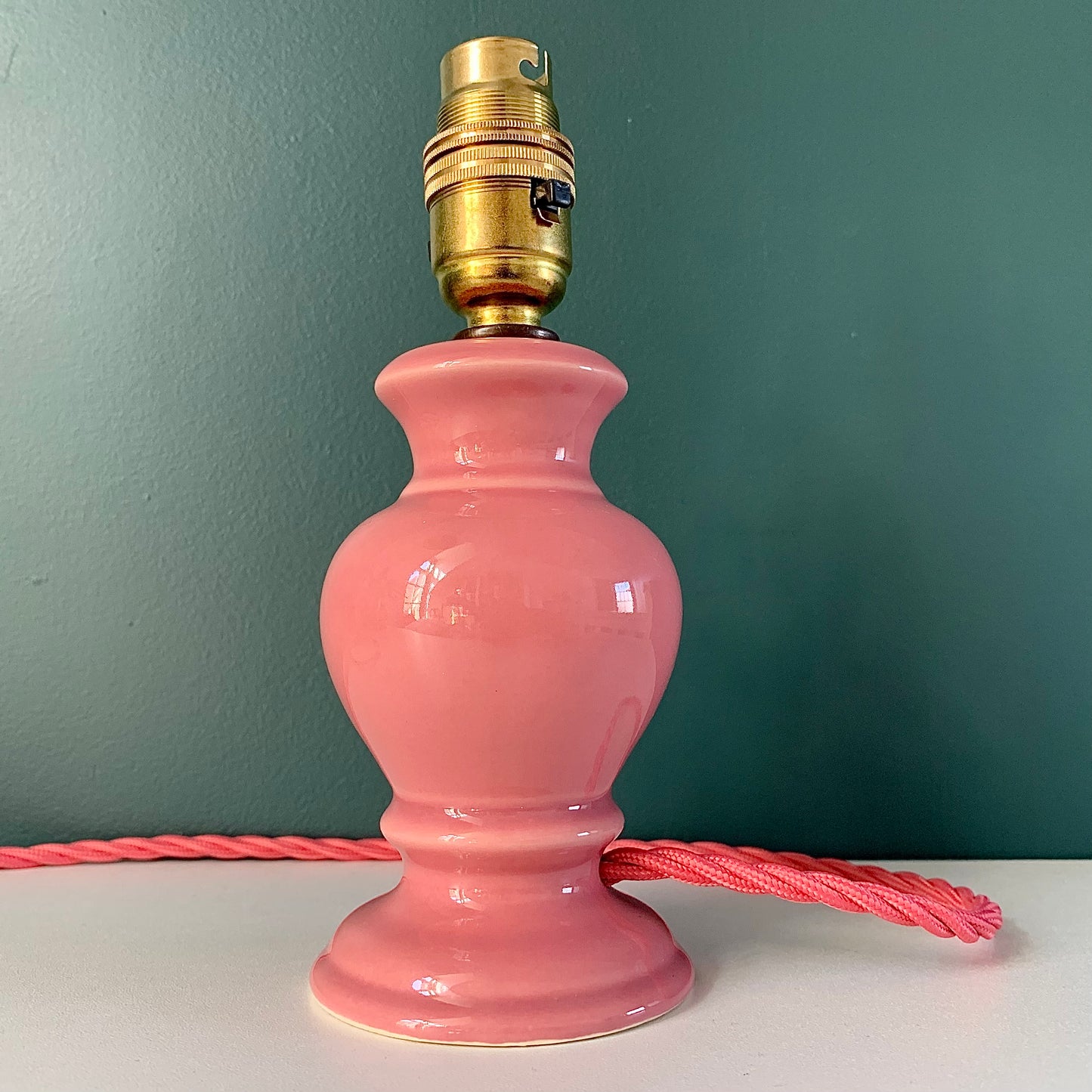 Vintage British English Pink Ceramic Table Lamp 1970s 1980s Staffordshire Pottery