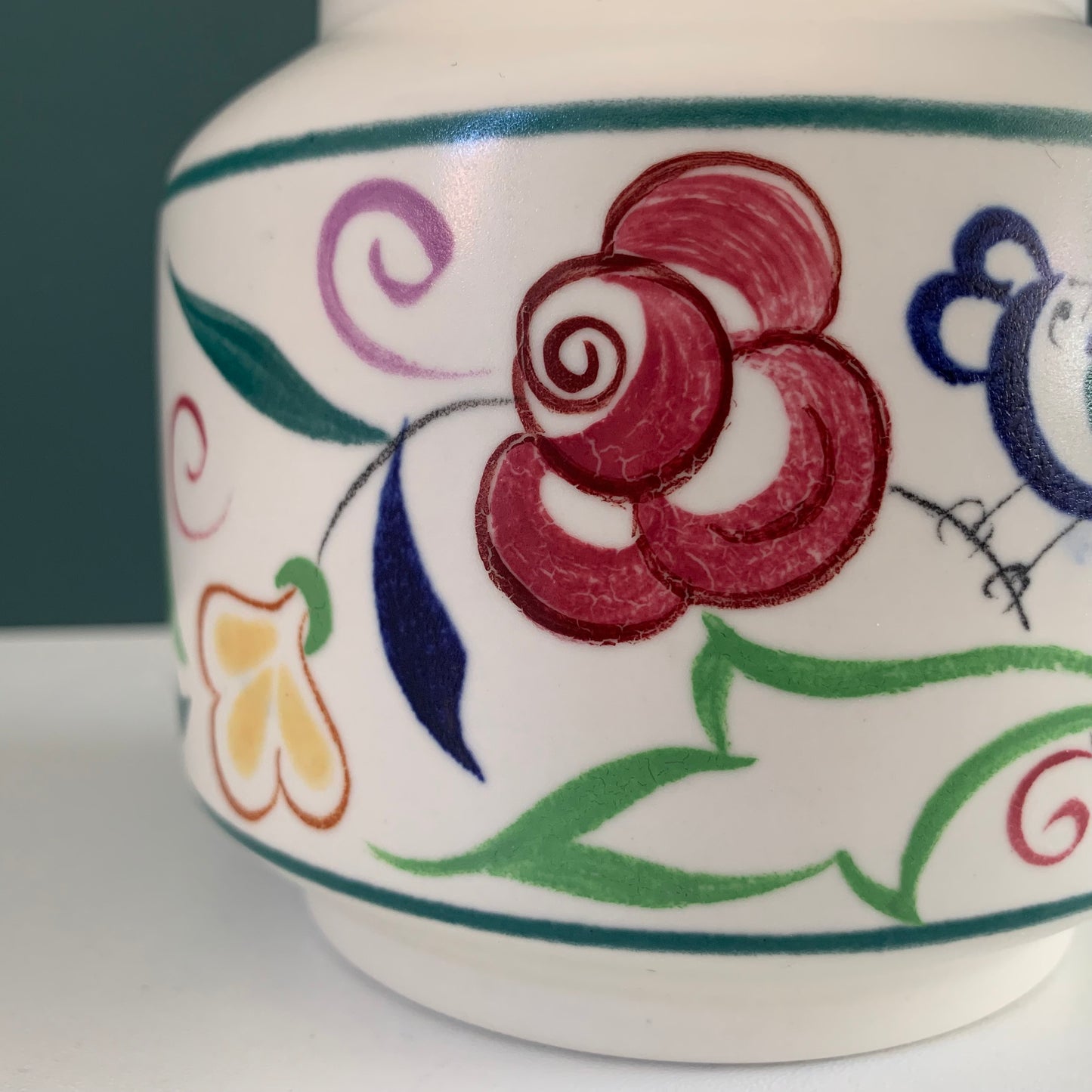 Vintage English Poole Pottery Floral Ceramic Table Lamp 1950s British