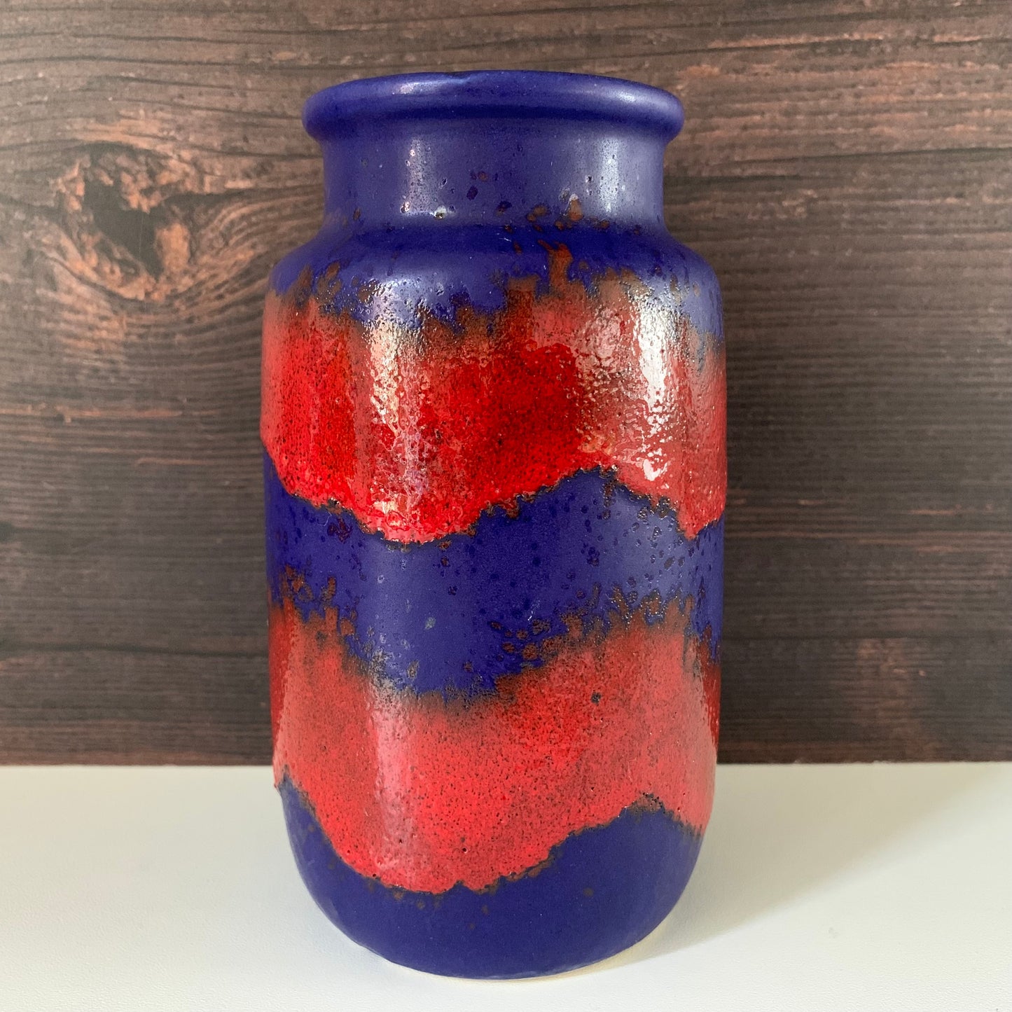 Mid Century Blue German Fat Lava Glaze Ceramic Vase 1960s 1970s