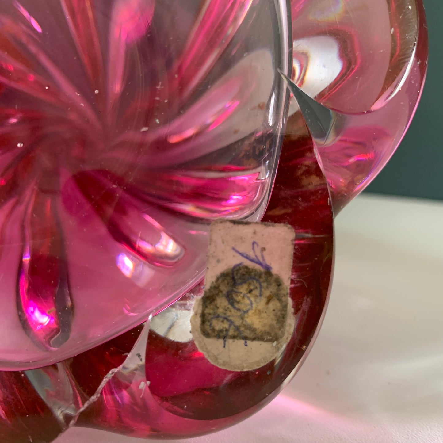 Large Val St Lambert Pink Crystal Glass Table Lamp 1930s 1940s