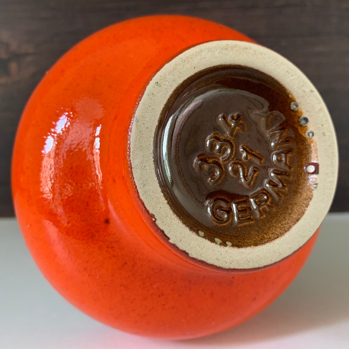 Mid Century Orange German Fat Lava Glaze Ceramic Jug Vase 1960s 1970s
