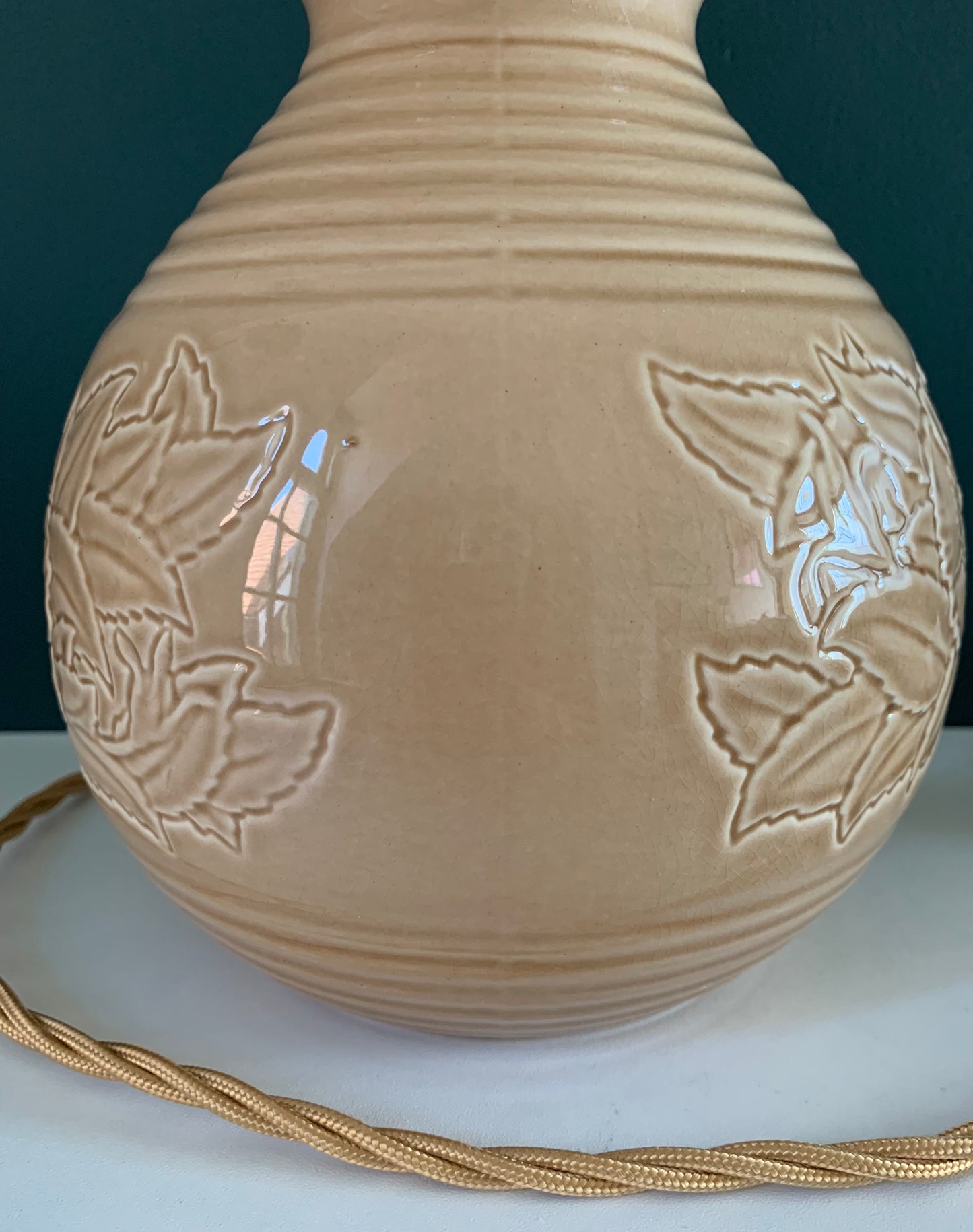 Vintage English Staffordshire Peach Ceramic Table Lamp Brentleigh Ware 1950s British