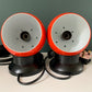 PAIR Danish Frandsen Ball Table Lamps 2X Red Enamel 1970s Vintage Retro Light Atomic Era