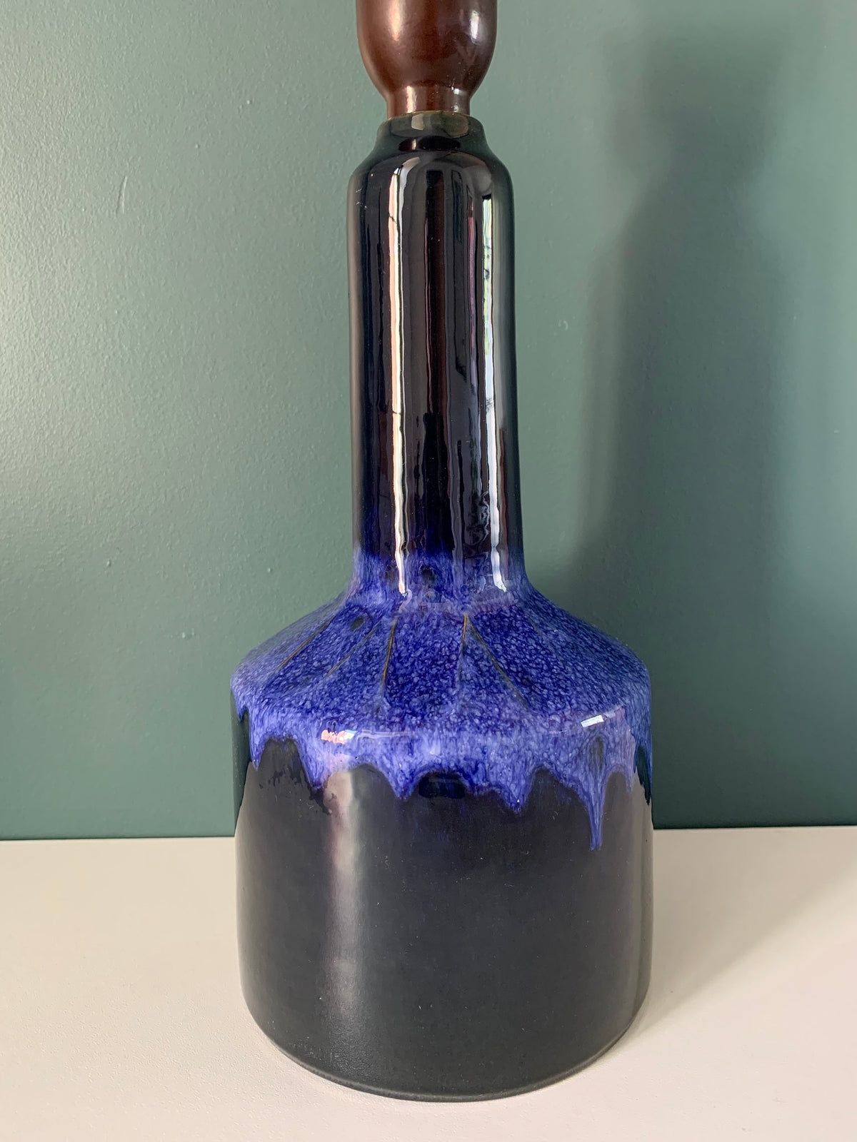 Vintage Danish Blue Pottery Table Lamp 1960s Faxe Fat Lava Style