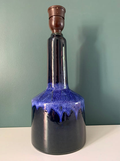 Vintage Danish Blue Pottery Table Lamp 1960s Faxe Fat Lava Style £175