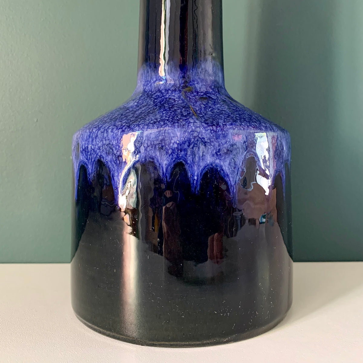 Vintage Danish Blue Pottery Table Lamp 1960s Faxe Fat Lava Style