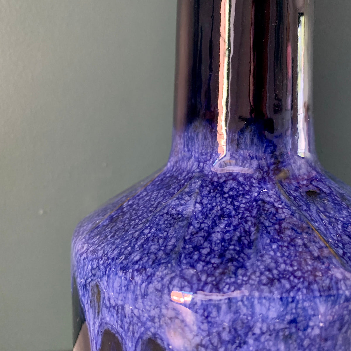Vintage Danish Blue Pottery Table Lamp 1960s Faxe Fat Lava Style