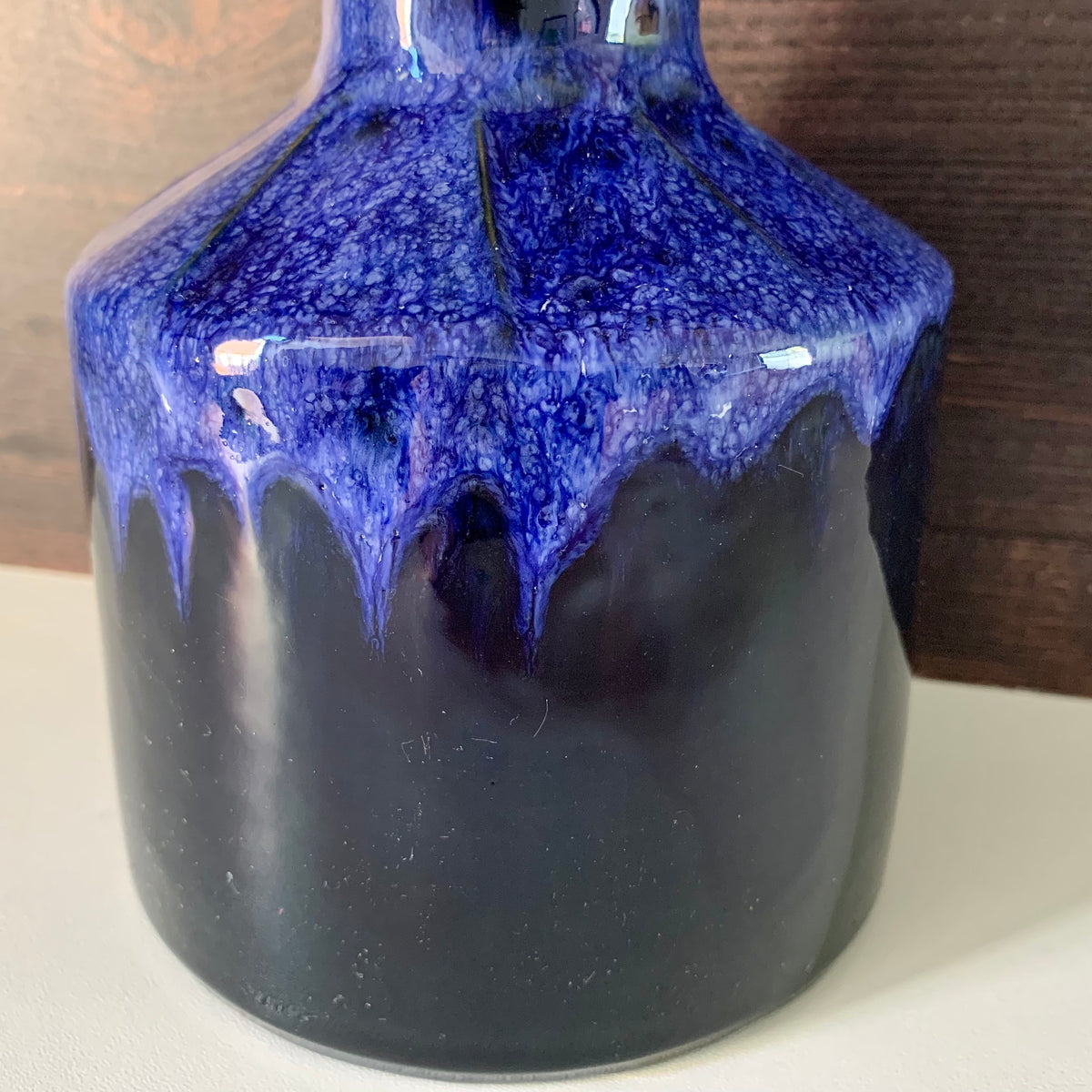 Vintage Danish Blue Pottery Table Lamp 1960s Faxe Fat Lava Style