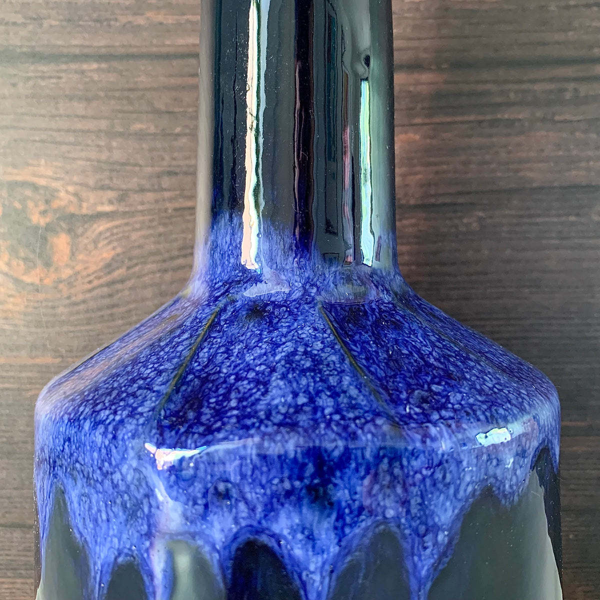 Vintage Danish Blue Pottery Table Lamp 1960s Faxe Fat Lava Style