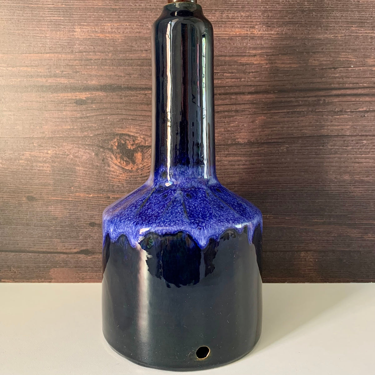 Vintage Danish Blue Pottery Table Lamp 1960s Faxe Fat Lava Style