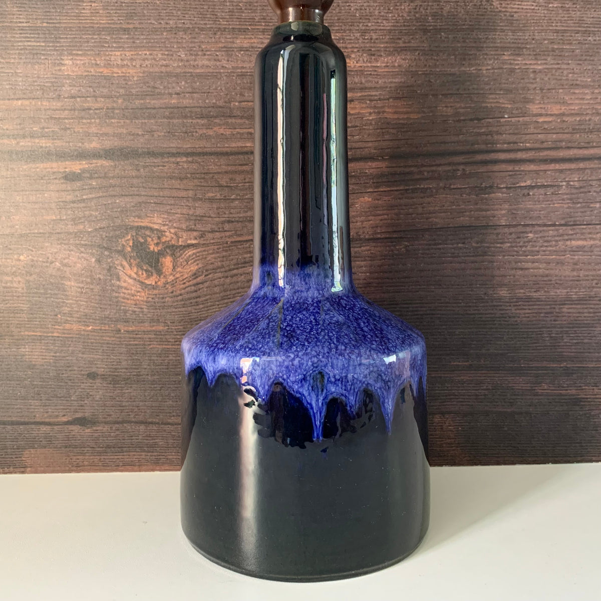 Vintage Danish Blue Pottery Table Lamp 1960s Faxe Fat Lava Style