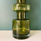 Riihimaki Olive Green Cog Glass Vase 1960s 1970s Khaki Avocado Camshaft Industrial Style Finnish Retro