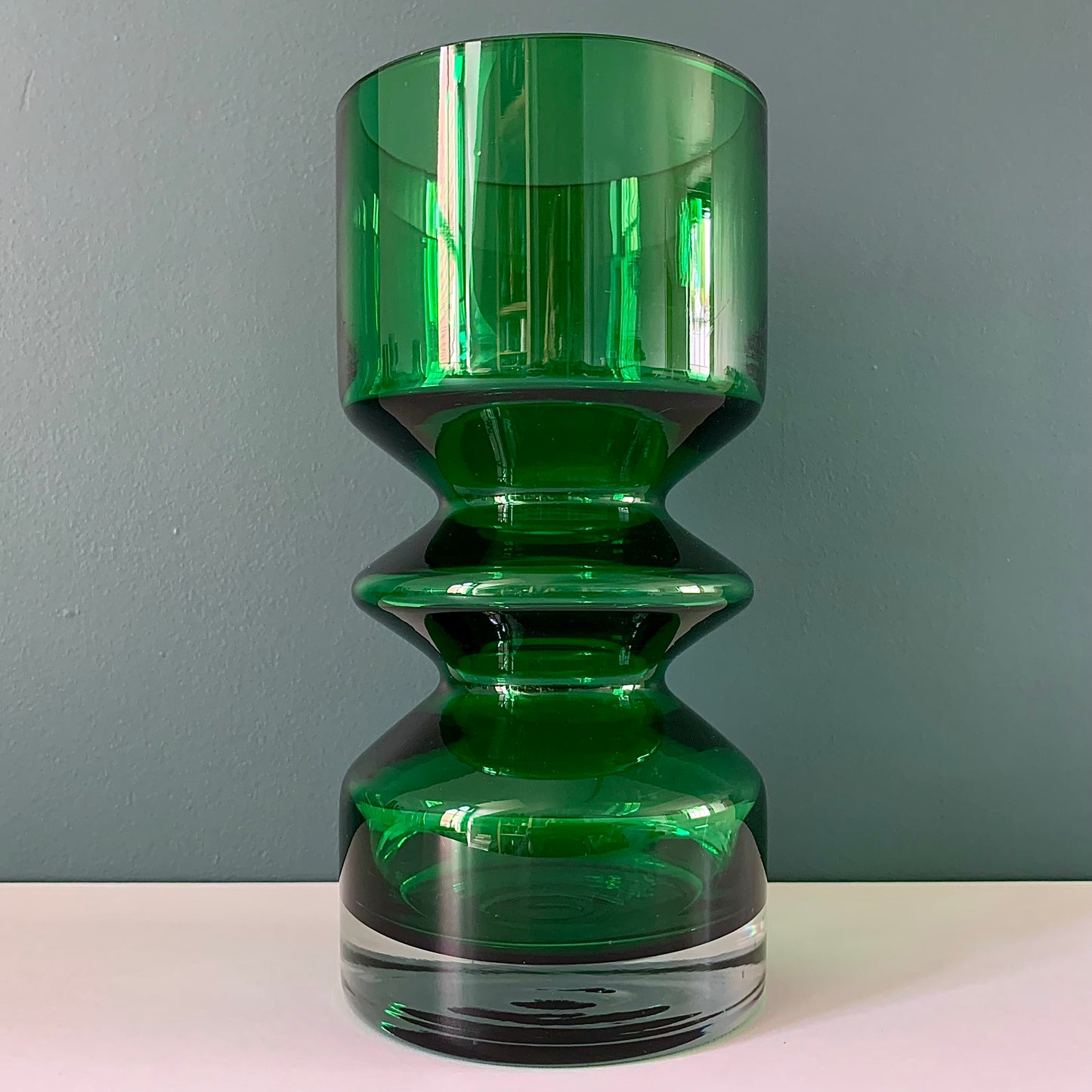 Riihimaki Emerald Green Glass Vase Tamara Aladin 1472 Vintage 1960s 1970s Scandinavian Finnish Retro