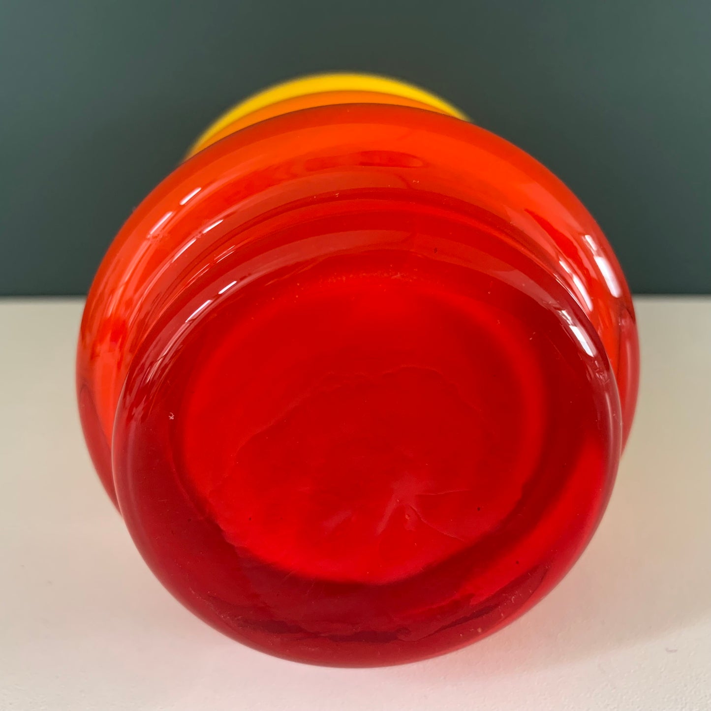 Mid Century Ryd Swedish Orange Hooped Glass Vase 1960s 1970s Atomic