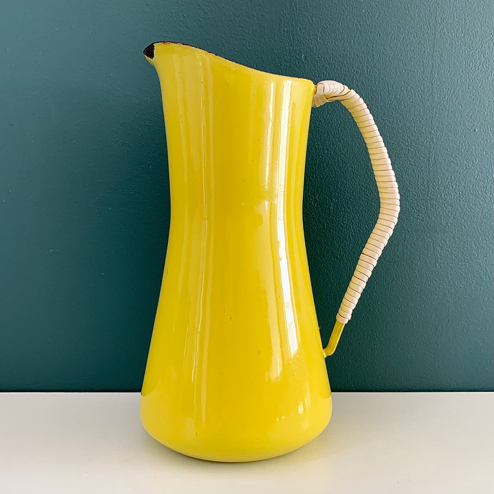 Dansk Designs Yellow Enamel Pitcher Jug Carafe 18cm 1960s display picture 1
