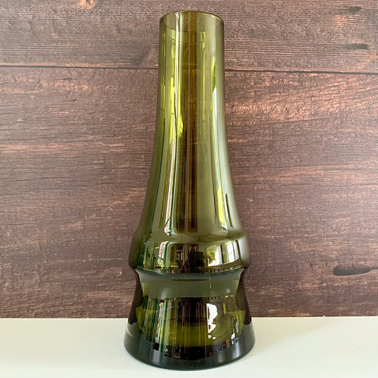 Riihimaki Vintage Olive Green Chimney Glass Vase Khaki Scandinavian Finnish Design