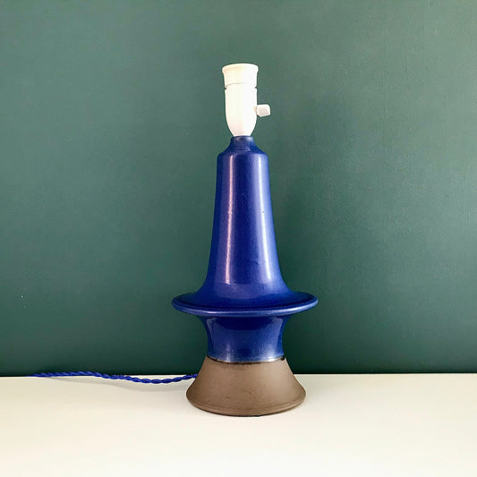 LARGE Danish Haresfur Pottery Blue UFO Table Lamp Palshus Ceramic Vintage Retro Atomic Era Design
