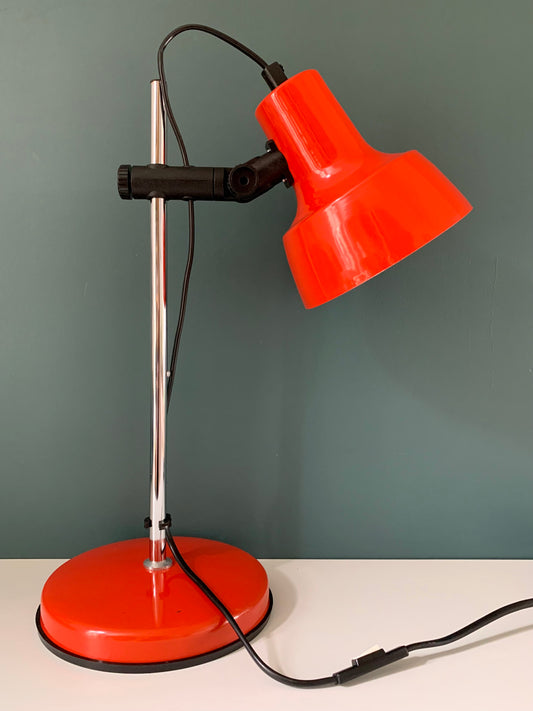 Vintage Danish Orange Enamel Desk Lamp Table Retro Lighting