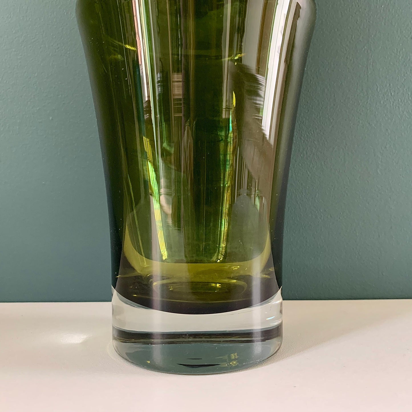 Riihimaki Vintage Olive Green Glass Vase 1376 Khaki Graham Norton Show Scandinavian Finnish Design