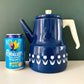 Vintage Blue Enamel Tulip Coffee Pot 1960s 1970s Scandinavian Scandi Style Design
