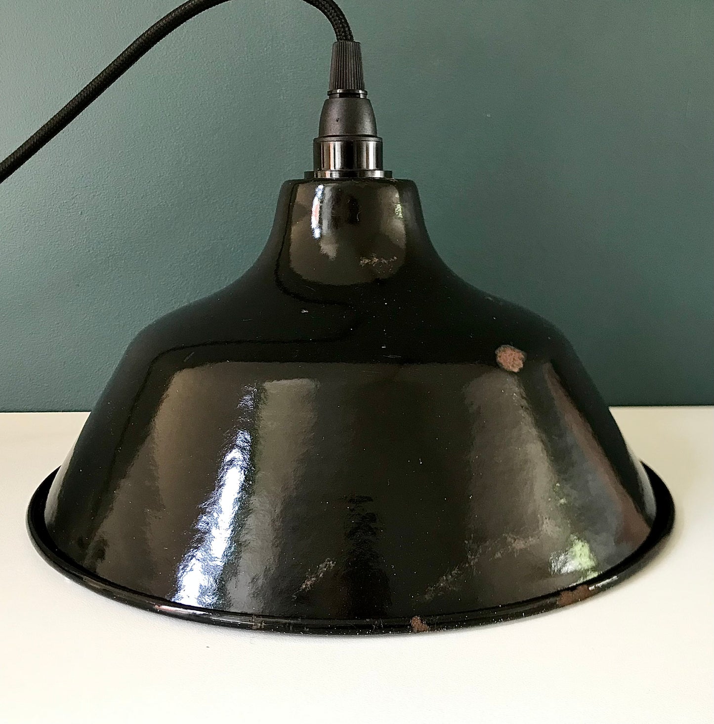 Vintage Danish Black Enamel Pendant Workshop Ceiling Lamp Industrial Design