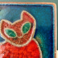 Soholm Pottery Danish Turquoise Red Ceramic Cat Wall Relief Retro Vintage