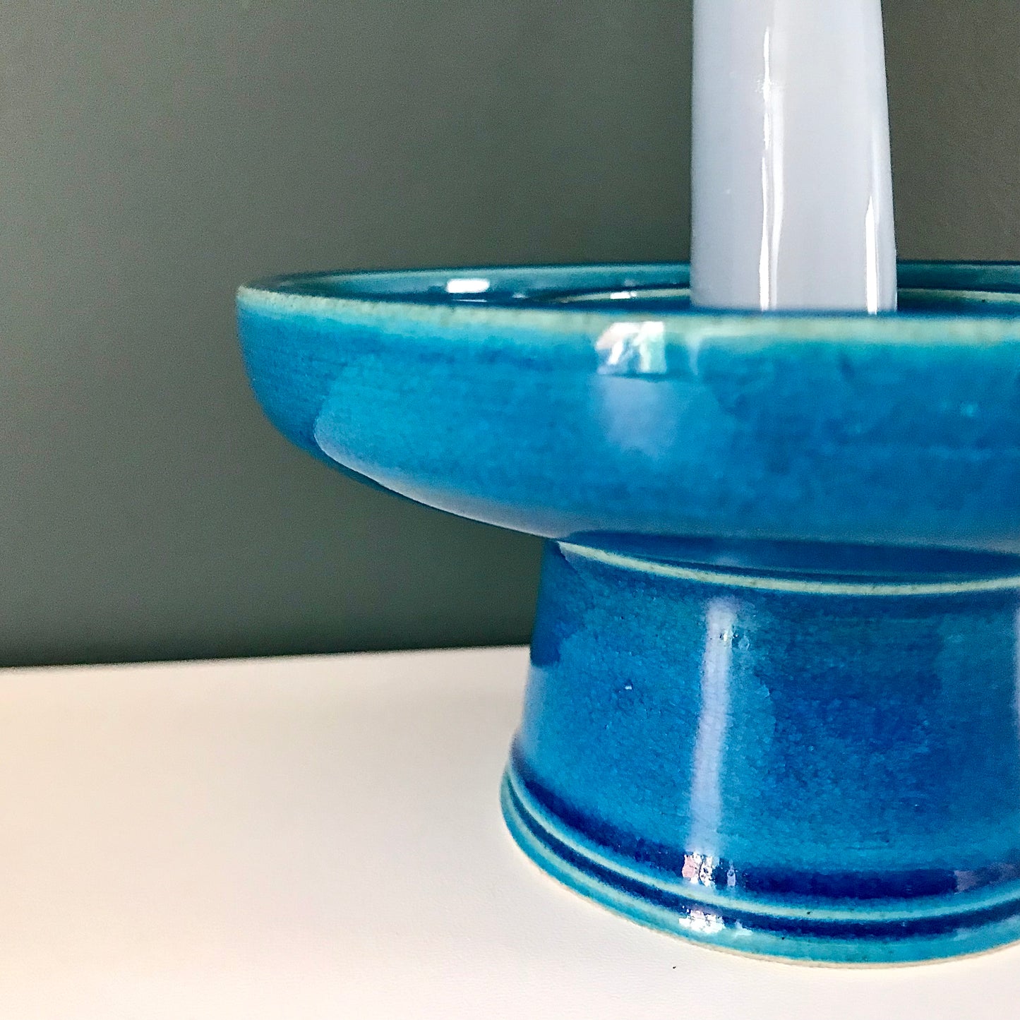 Kahler Danish Pottery Turquoise Blue Ceramic Candle Holder 1960s 1970s