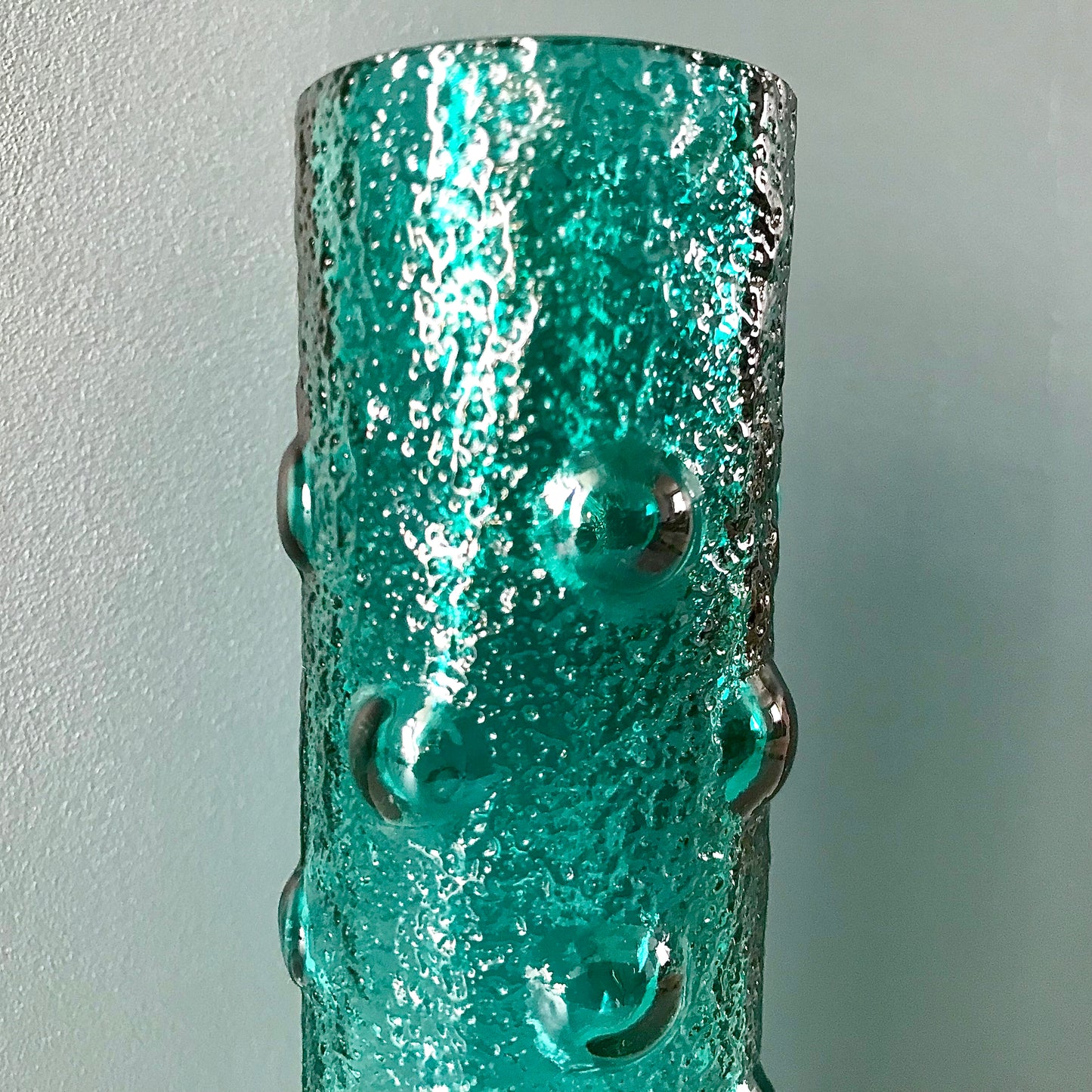 Riihimaki Finnish Turquoise Aqua Emerald Jade Green Glass Vase 1960s 1970s 1462
