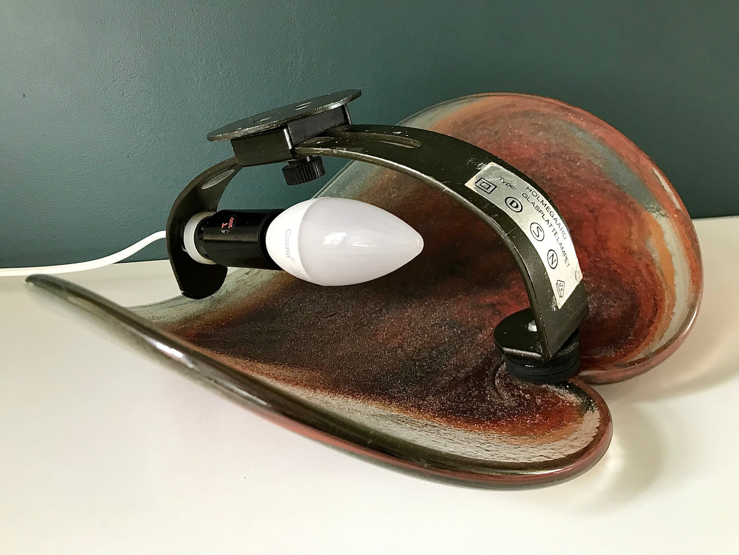 Holmegaard Danish Red Glass Wall Light Sconce Plaque Glasplatte 1970s