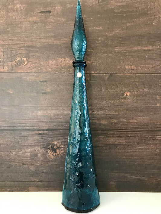 Empoli Italian Teal Blue Glass Genie Bottle 1950s 1960s