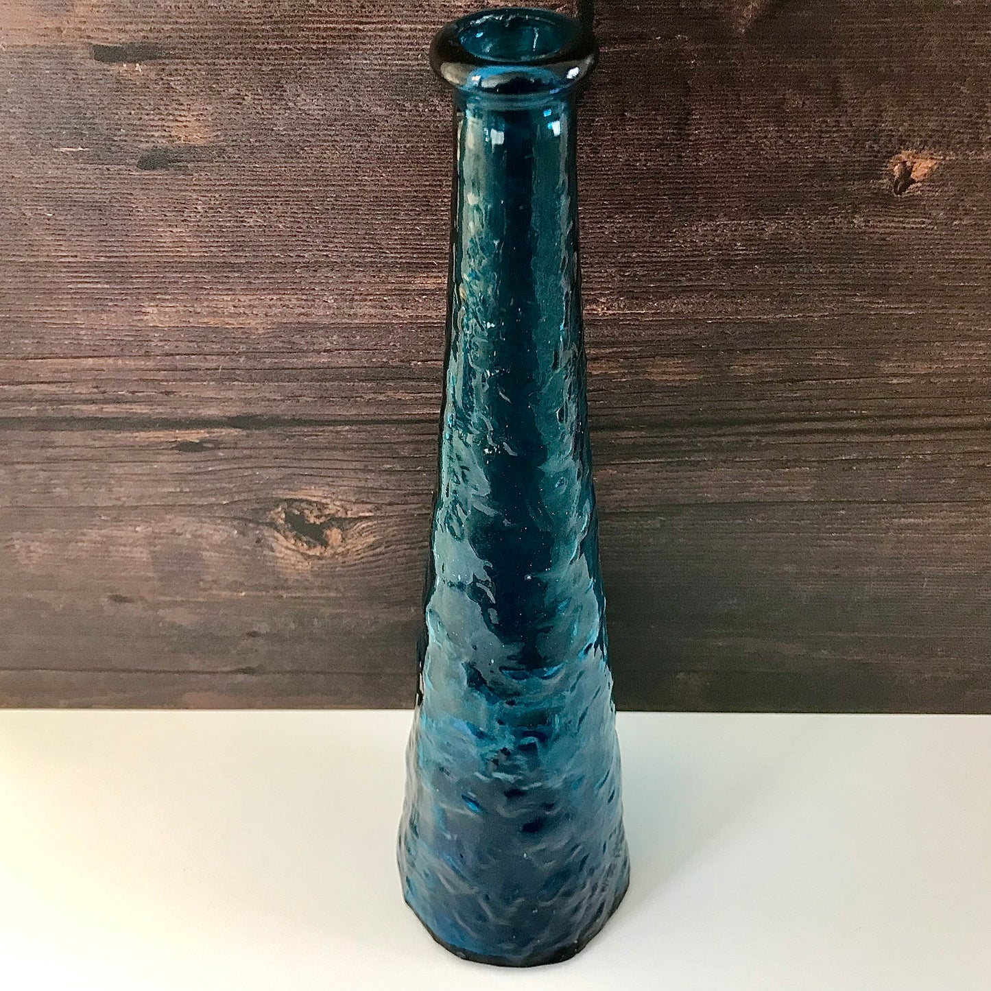 Empoli Italian Teal Blue Glass Genie Bottle 1950s 1960s