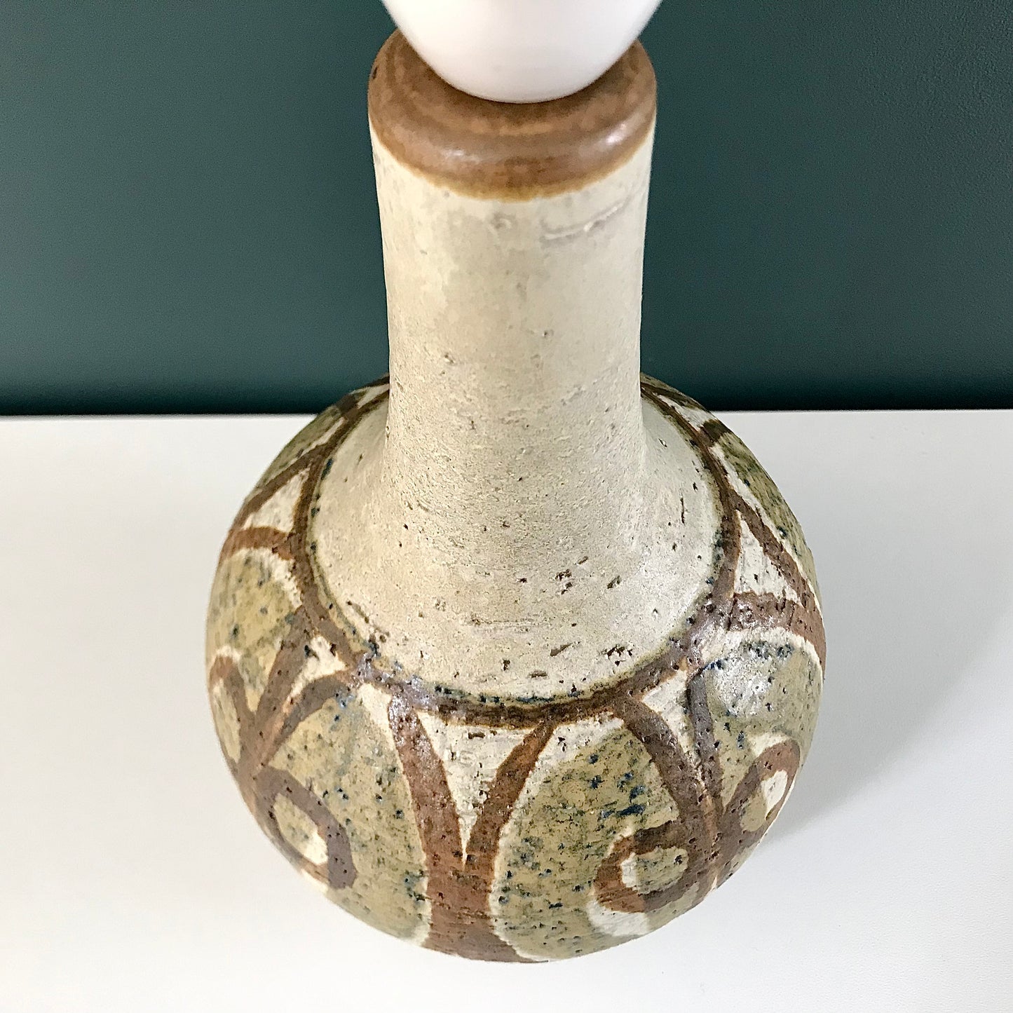 Soholm Pottery Olive Green Danish Ceramic Table Lamp Khaki 1960s 3068 Scandi Bedside Light