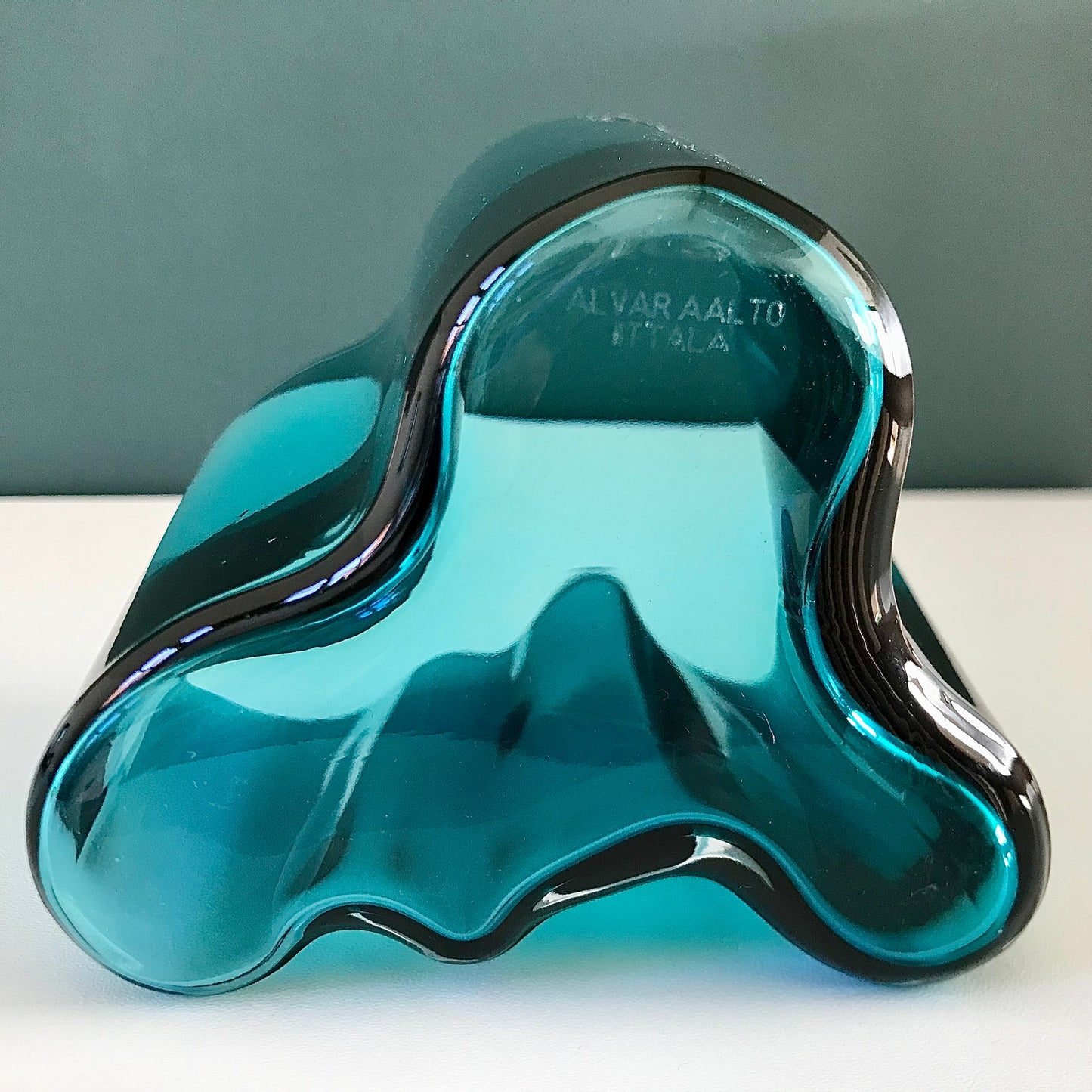 Boxed Iittala Alvar Aalto Savoy Petrol Blue Glass Vase Scandinavian Iconic Design