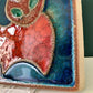 Soholm Pottery Danish Turquoise Red Ceramic Cat Wall Relief Retro Vintage