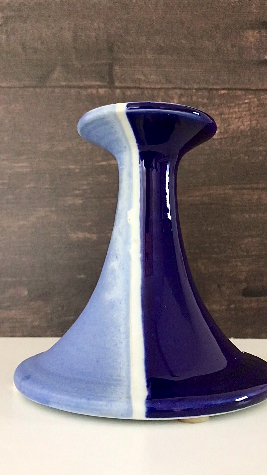 Tue Poulsen Blue Danish Candle Holder Stick Studio Pottery
