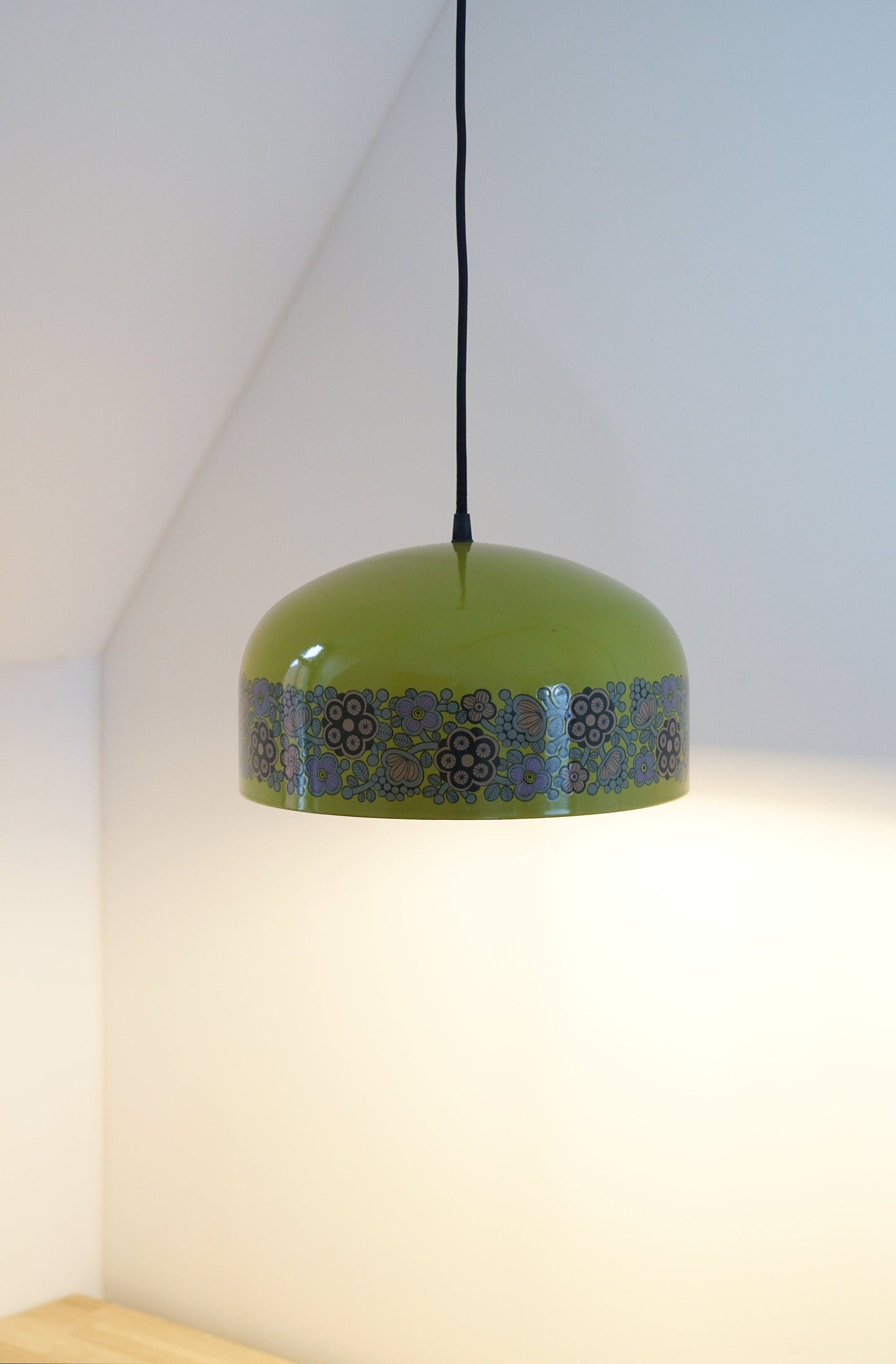 Fog & Morup Arabia Olive Green Purple Danish Pendant Lamp Kaj Franck Khaki Enamel Vintage Retro