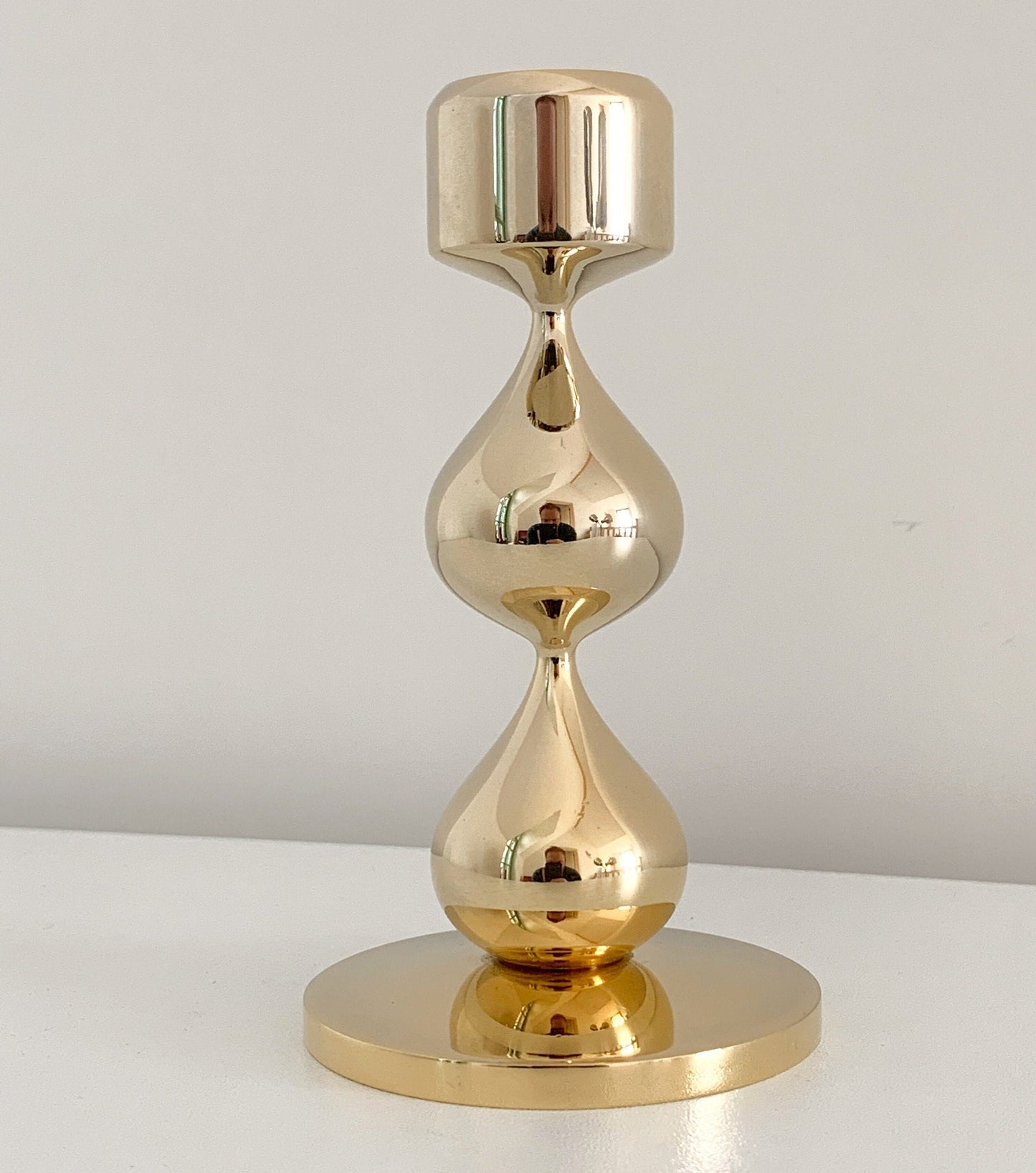 Asmussen 2 Drop Danish Gold Plated Candle Stick Holder 1970s Hamlet