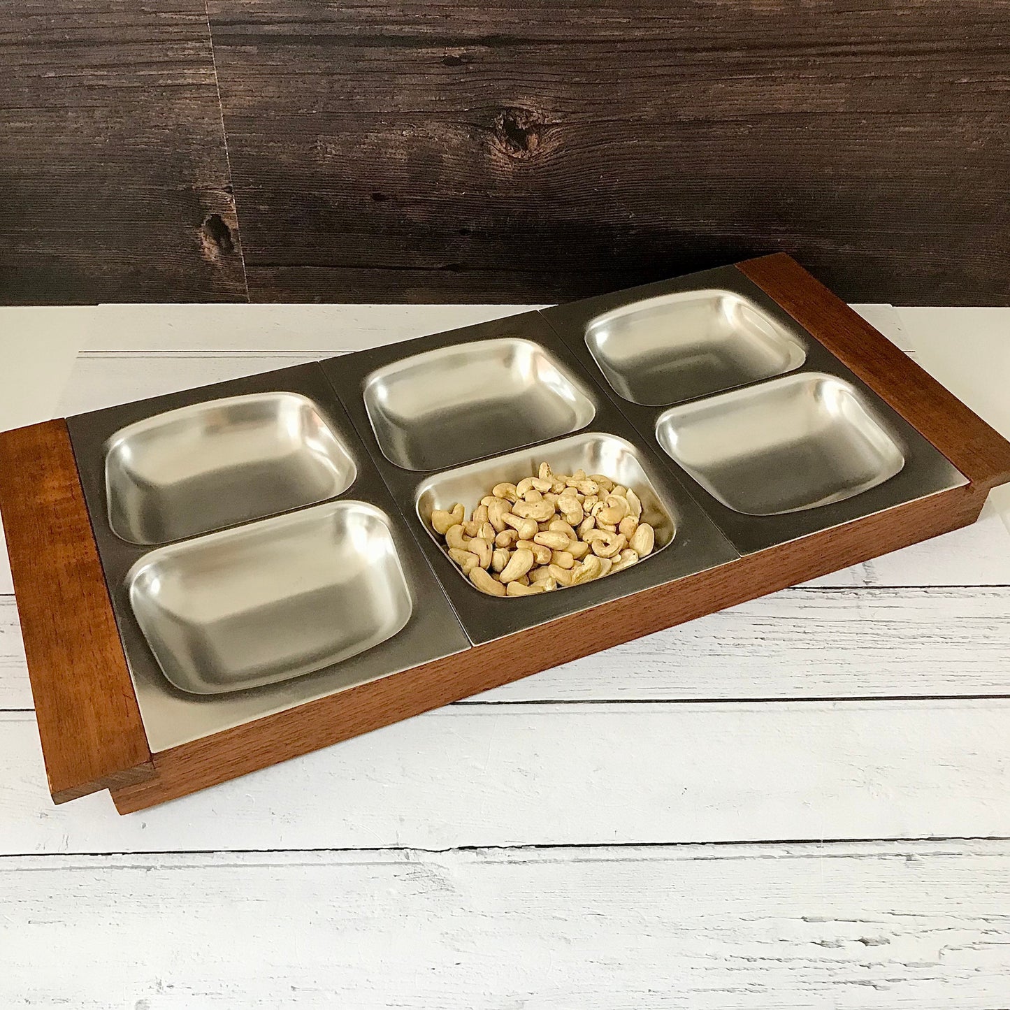 Old Hall Robert Welch Teak Steel Tray Serving Snack Hors D'Oeuvres British English 1960s