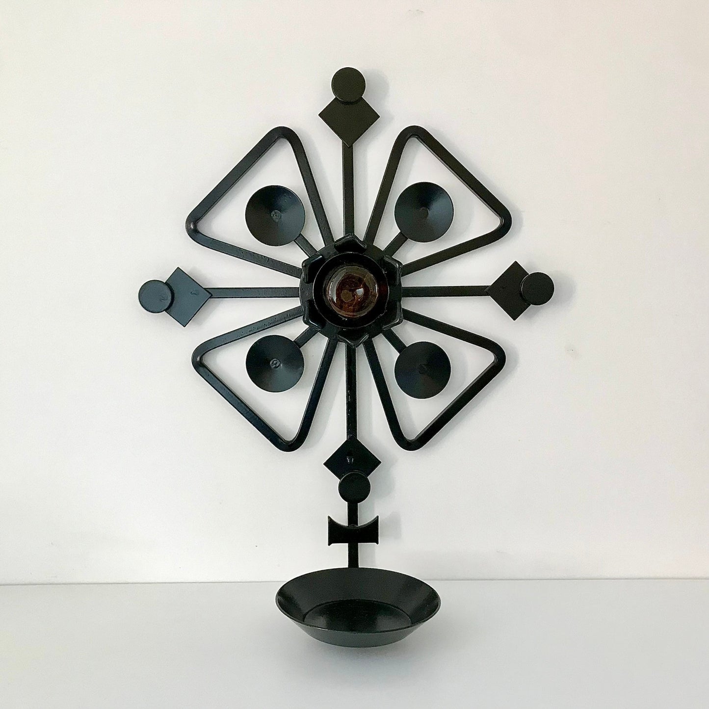 Dantoft Danish Iron Glass Wall Relief Candle Holder Sconce 1960s Brutalist