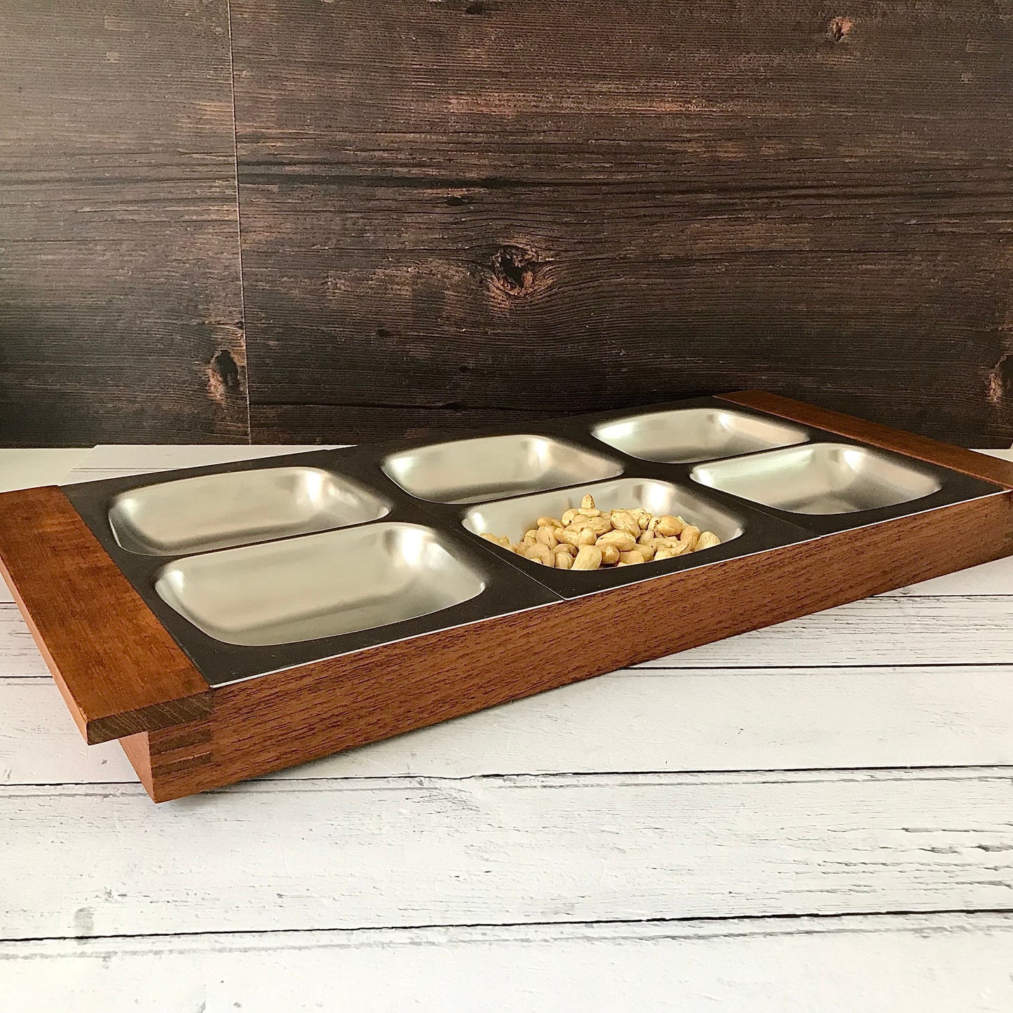 Old Hall Robert Welch Teak Steel Tray Serving Snack Hors D'Oeuvres British English 1960s