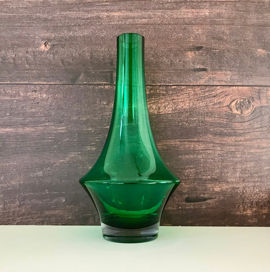 Riihimaki Finnish Green Glass Rocket Vase 1379 Vintage Retro Atomic Era