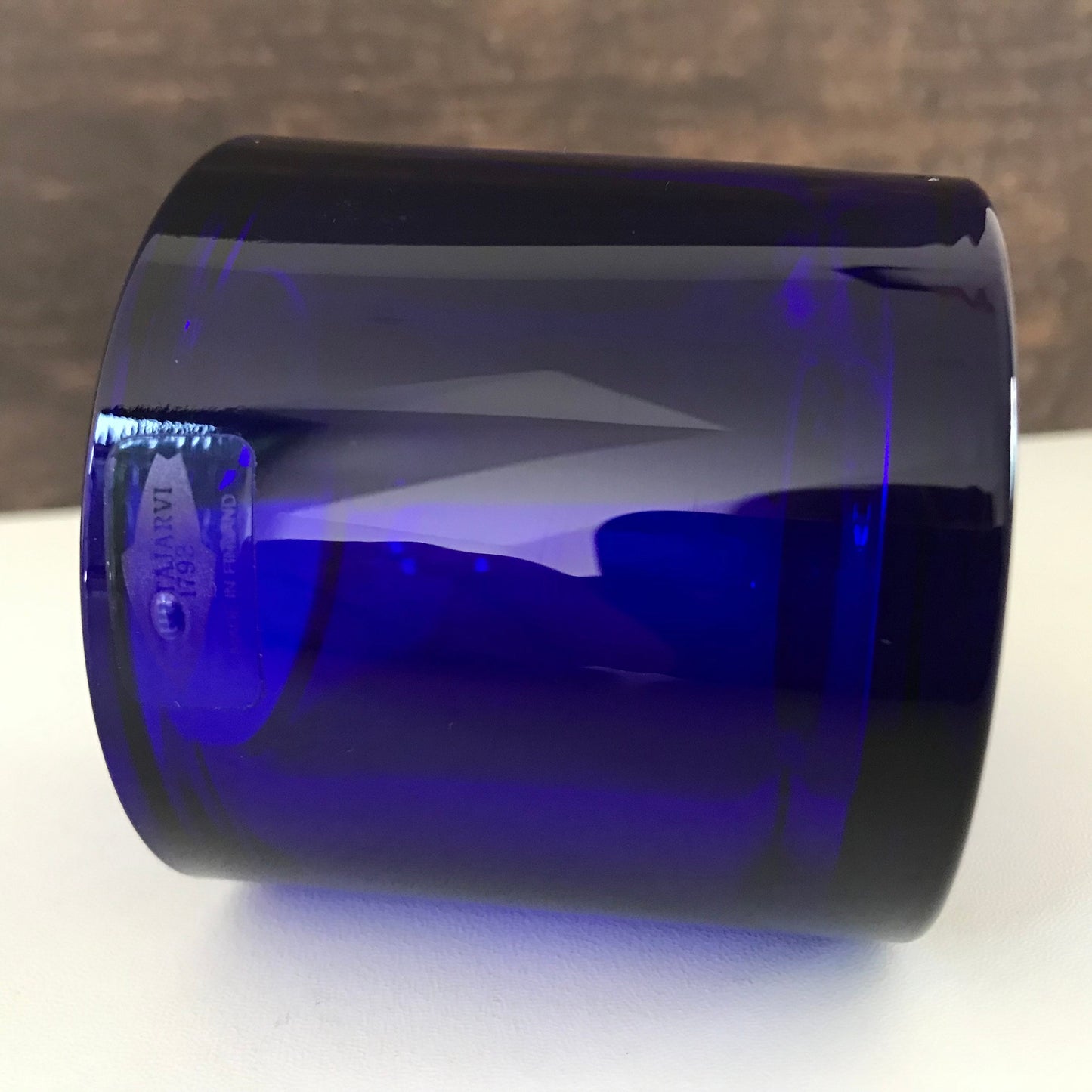 Iittala Nuutajarvi Kivi Glass Candle Tealight Holder Cobalt Blue Votive Finnish Design