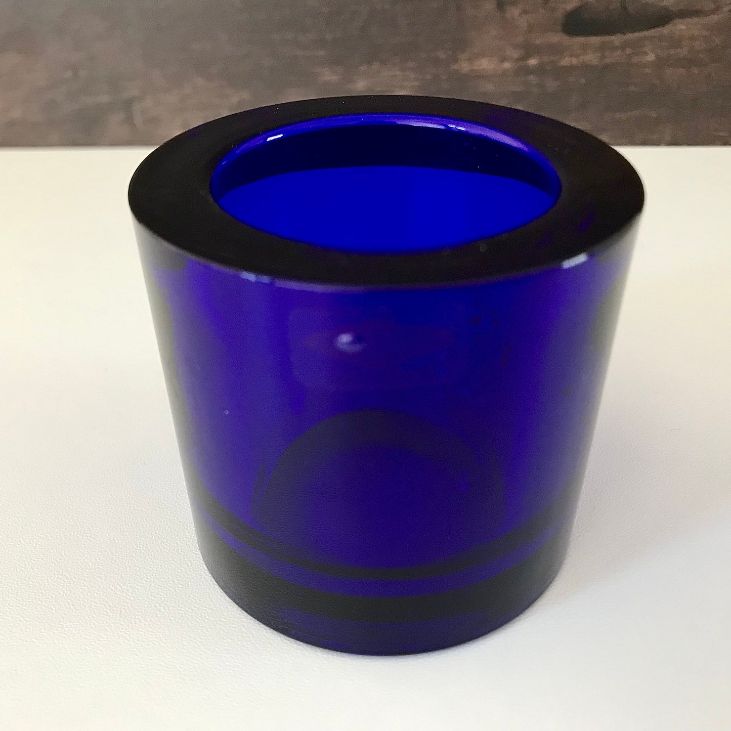 Iittala Nuutajarvi Kivi Glass Candle Tealight Holder Cobalt Blue Votive Finnish Design