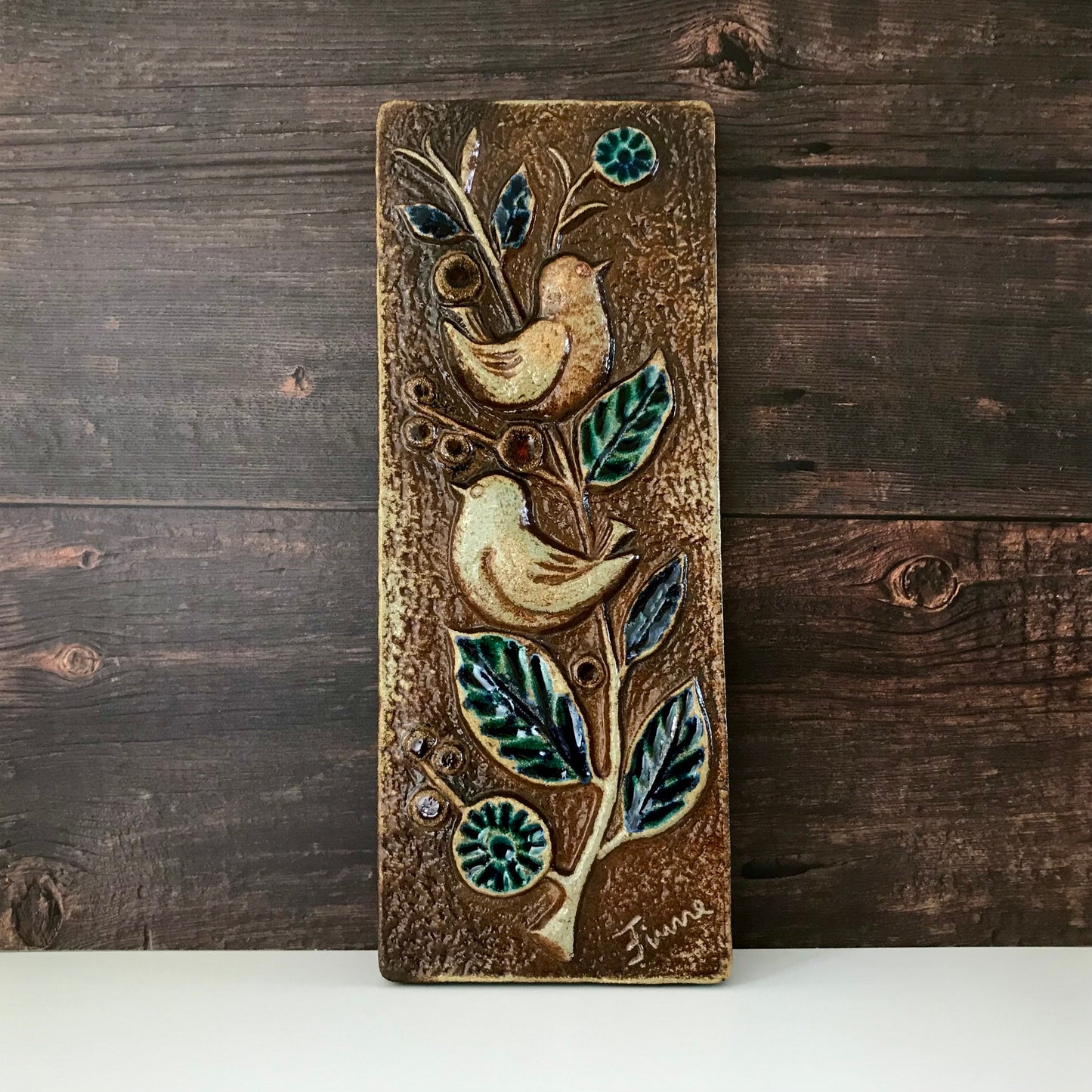 RESERVED Soholm Pottery Danish Ceramic Birds Wall Relief Plaque Retro Vintage 1960s