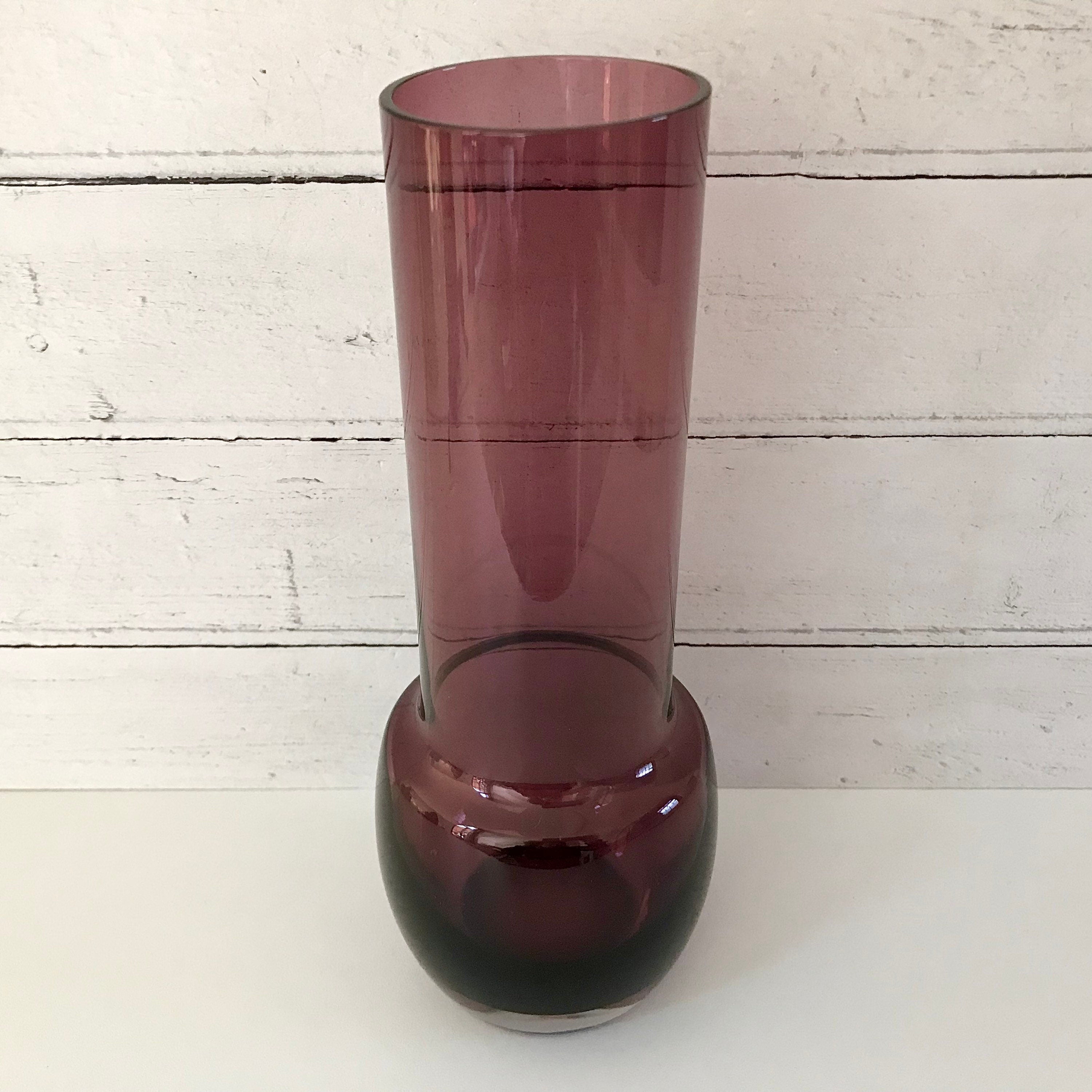 Riihimaki Purple Glass Vase Violet Amethyst 1970s Vintage