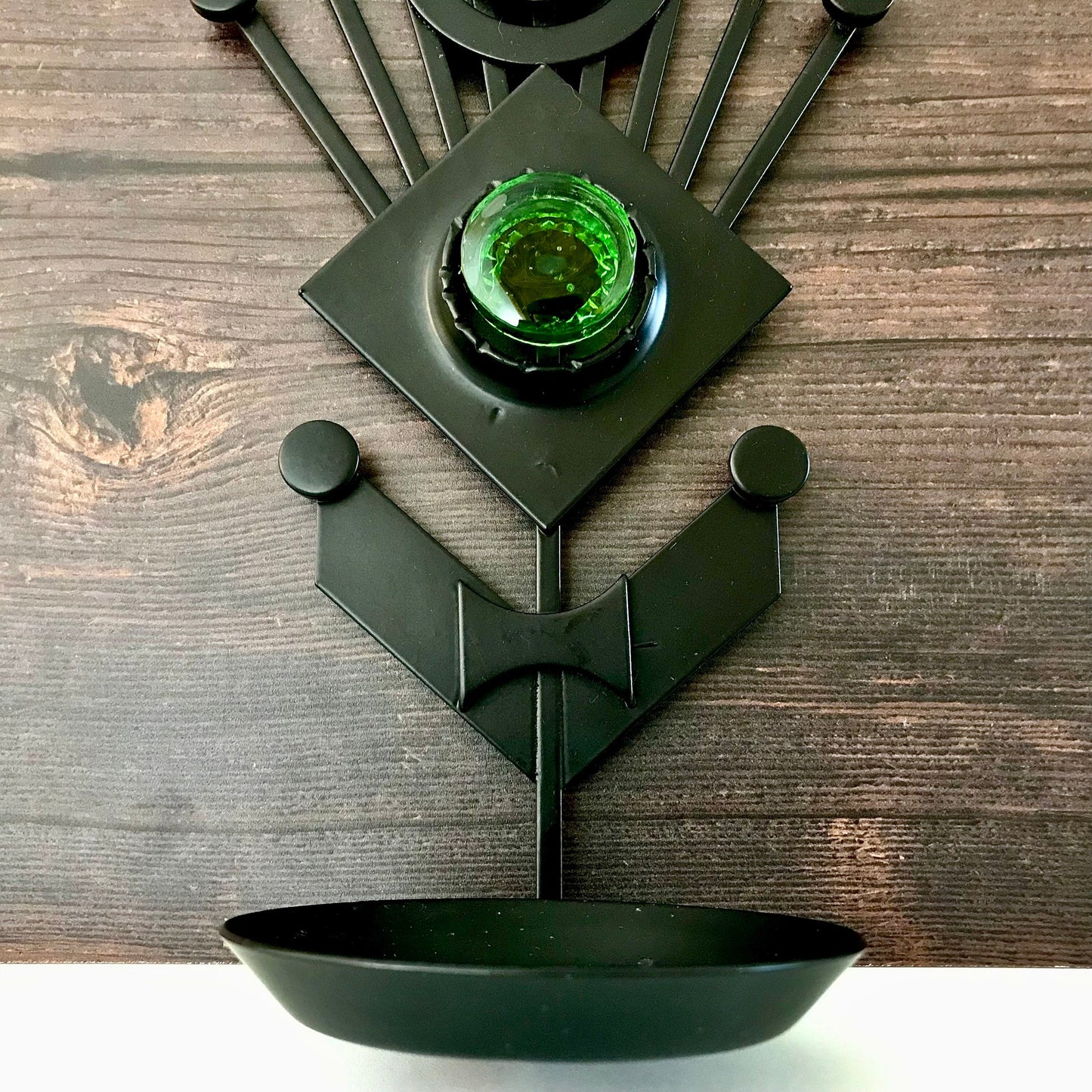 Dantoft Danish Iron Green Glass Wall Relief Candle Holder Sconce 1960s