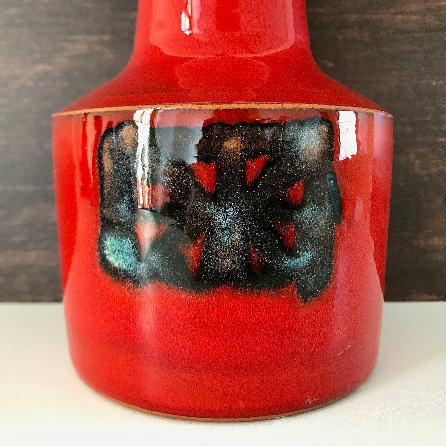 Vintage Danish Bartholdy Red Danish Table Lamp Bedside Light Retro Pottery 1970s