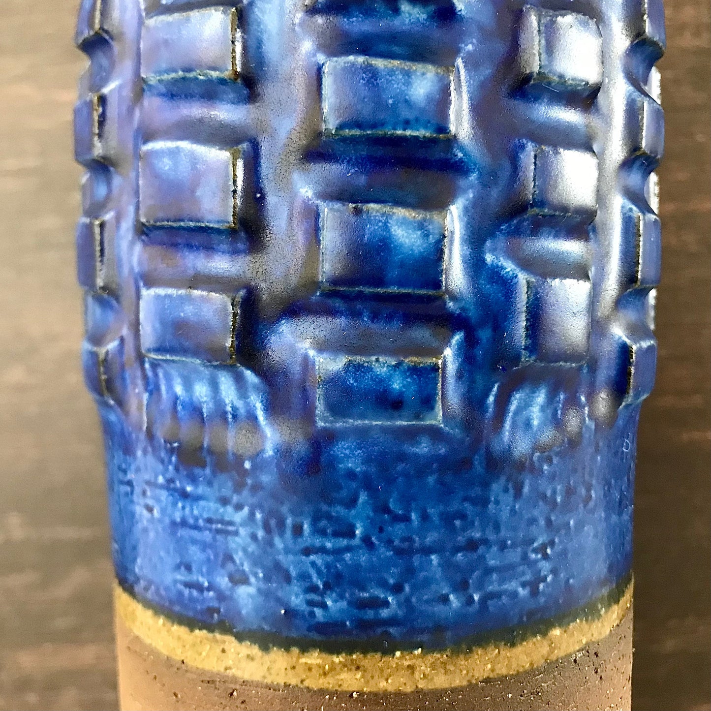 Vintage Blue Danish Studio Pottery Ceramic Vase Brutalist Space Age 1970s