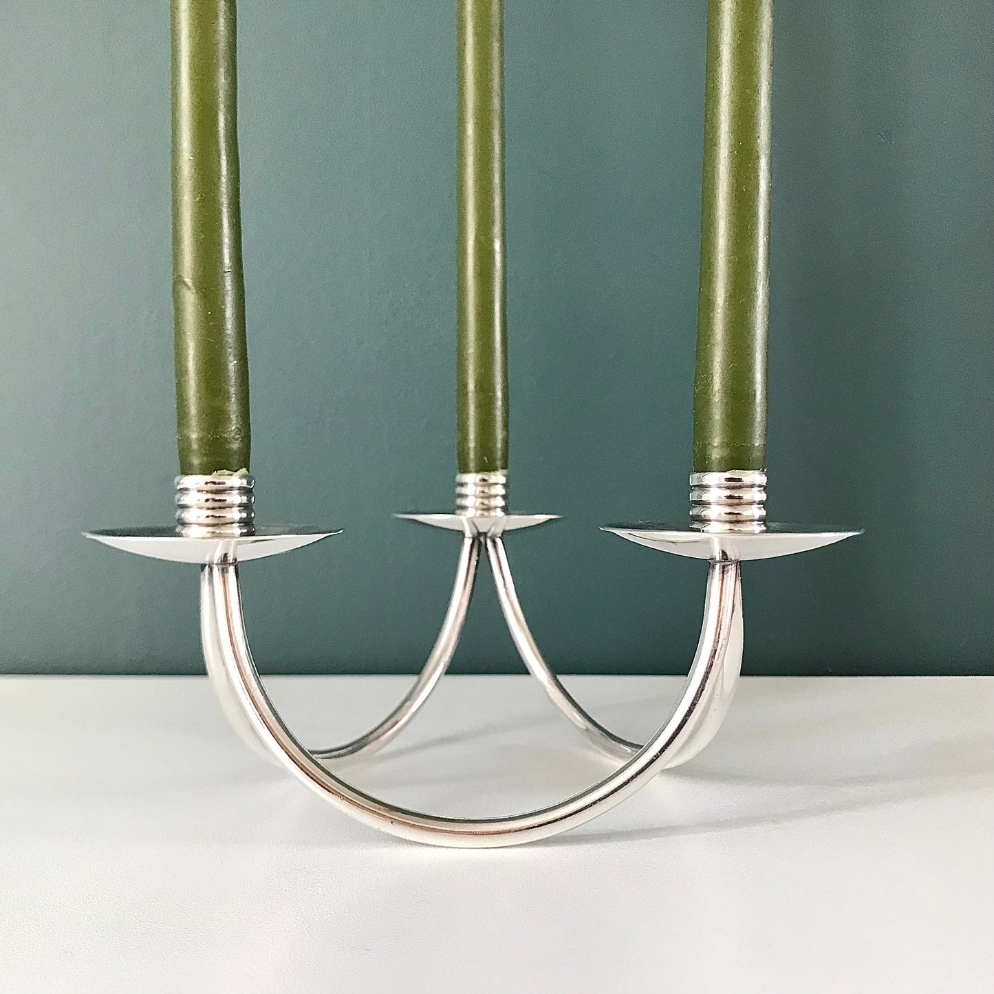 Vintage Danish Silver Candle Holder Candleabra 3 Prong Modernist 1950s 1960s