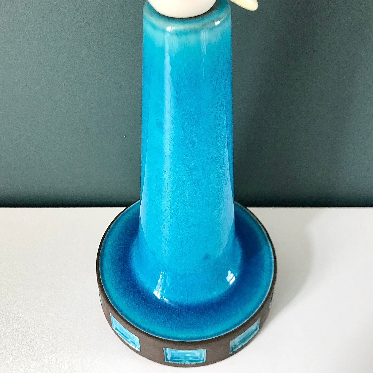 Vintage Danish Turquoise Teal Blue Ceramic Table Lamp Light 1960s 1970s